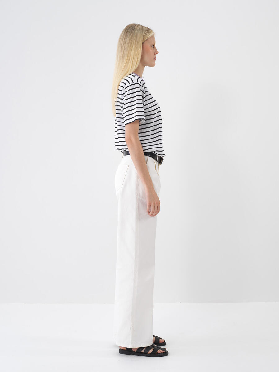 Beyaz Pamuk Dokulu Oversize Pantolon - 3