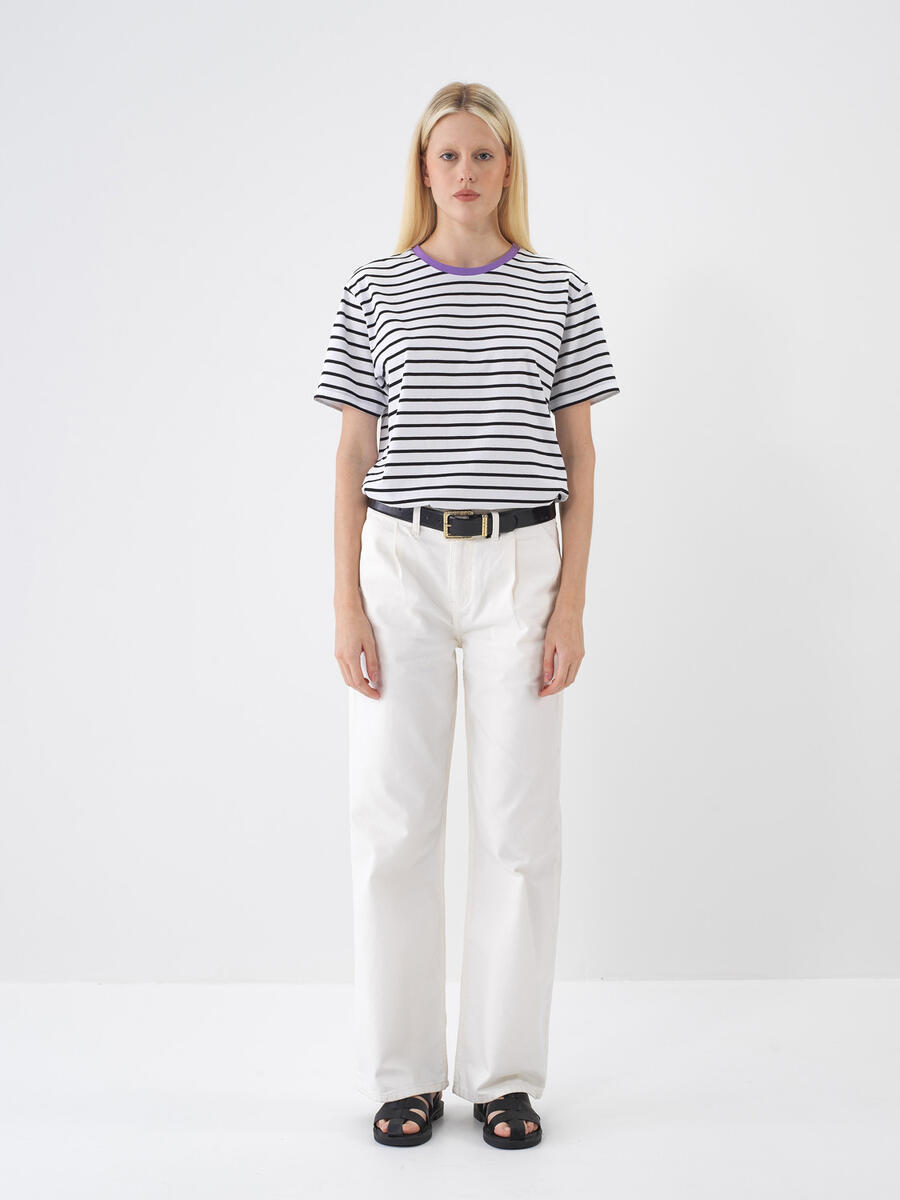 Beyaz Pamuk Dokulu Oversize Pantolon - 2