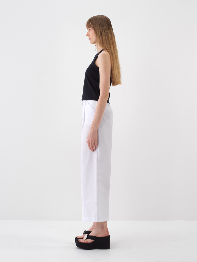 Beyaz Pamuk Dokulu Oversize Pantolon (1)