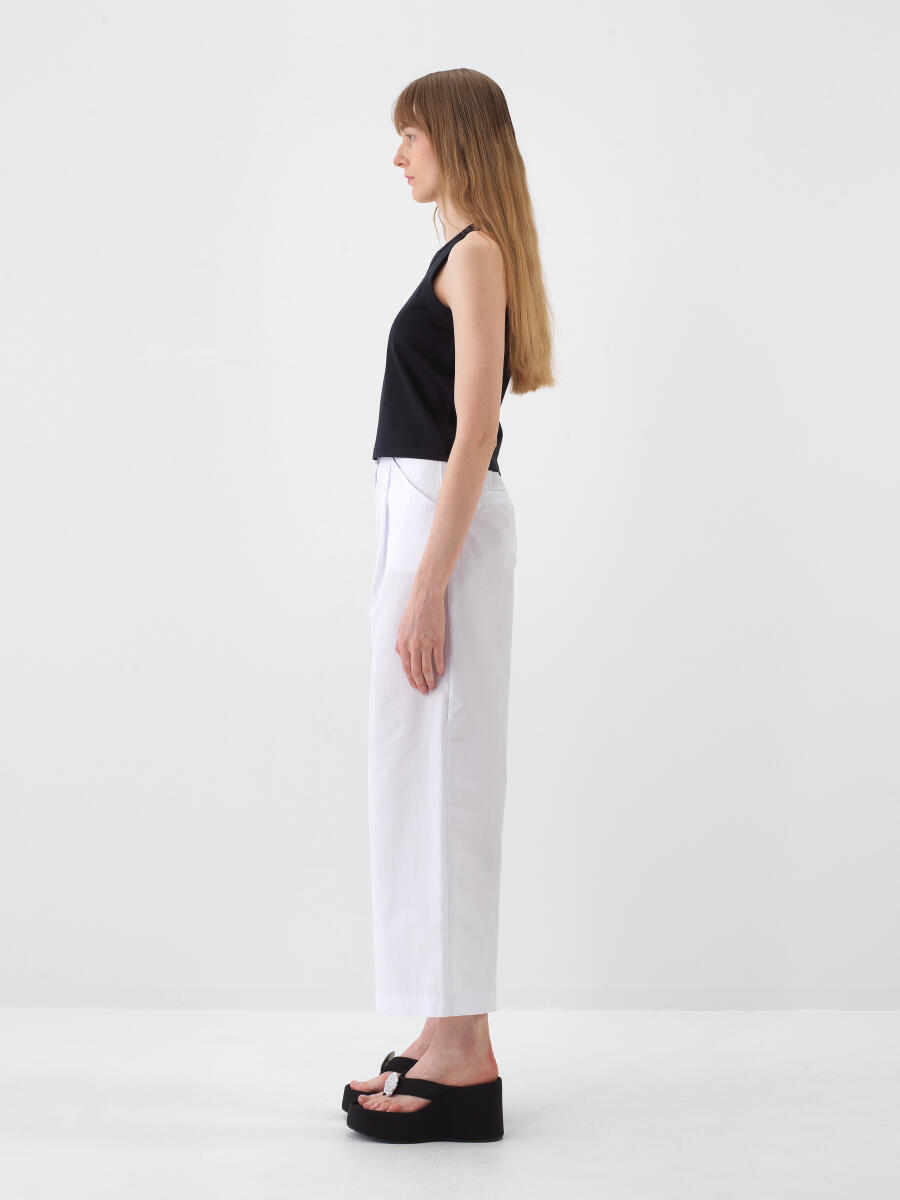Beyaz Pamuk Dokulu Oversize Pantolon - 3