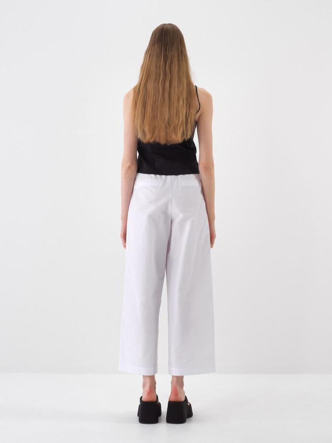 Beyaz Pamuk Dokulu Oversize Pantolon - 5