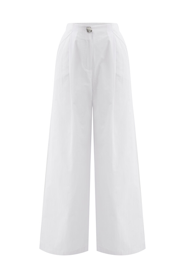 Beyaz Pamuk Dokulu Oversize Pantolon - 6