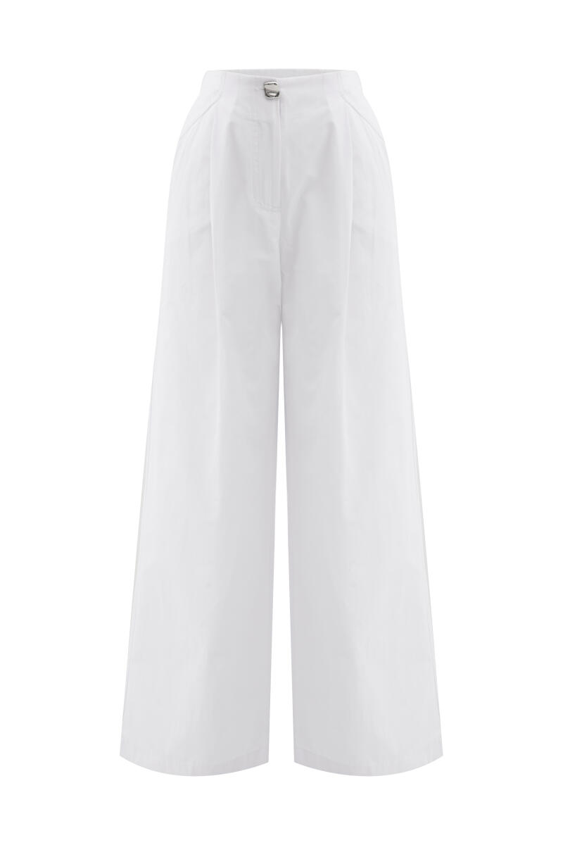 Beyaz Pamuk Dokulu Oversize Pantolon - 6