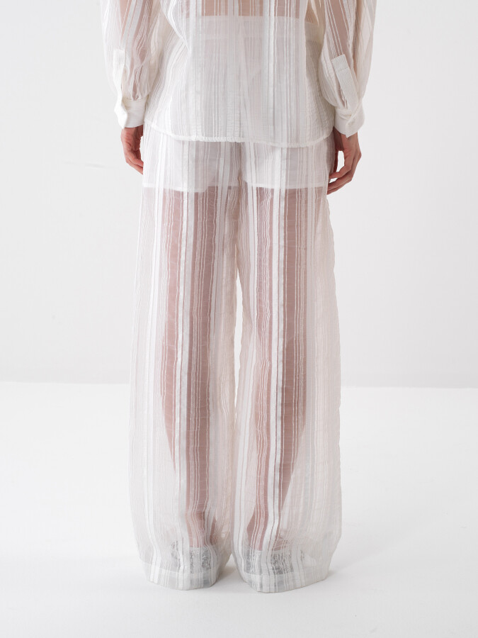 Beyaz Doğal Dökümlü Oversize Pantolon - 4