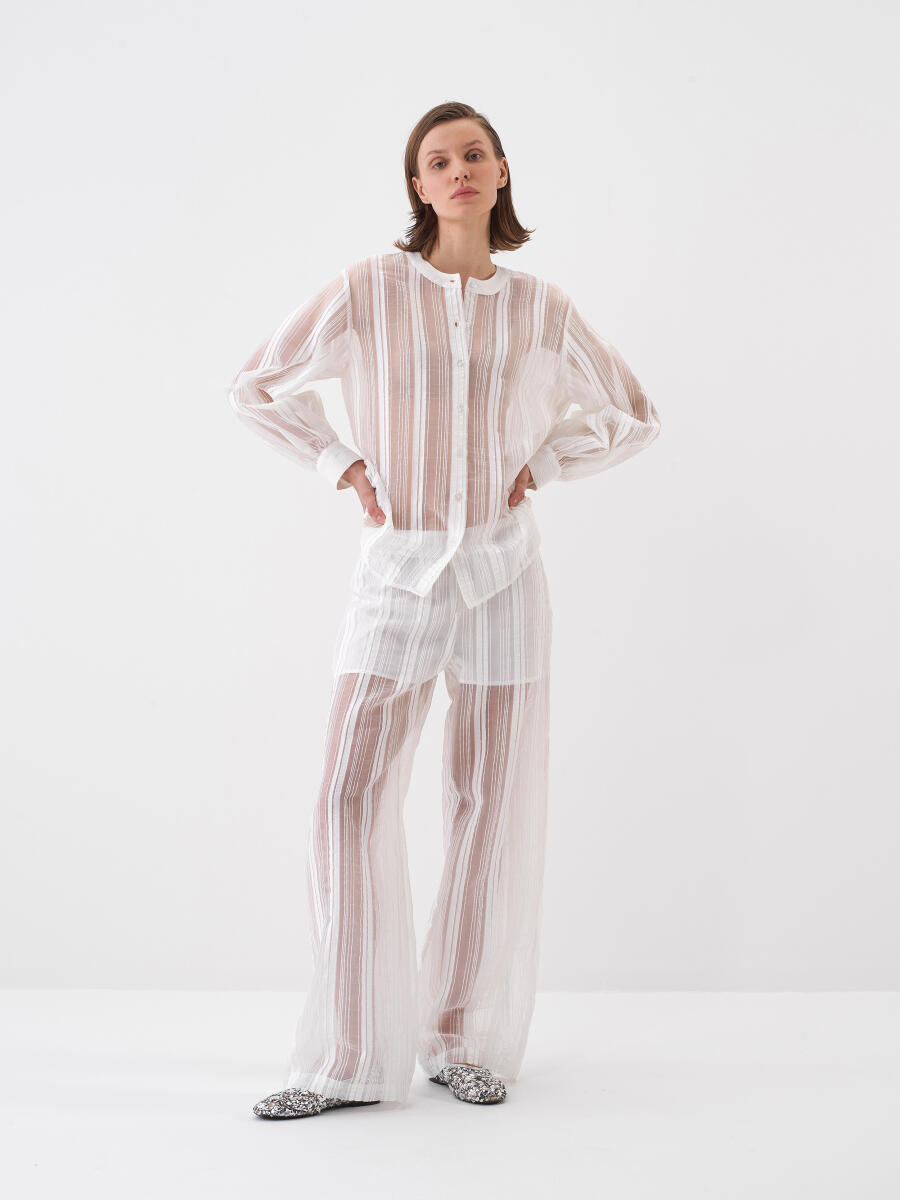 Beyaz Doğal Dökümlü Oversize Pantolon - 2