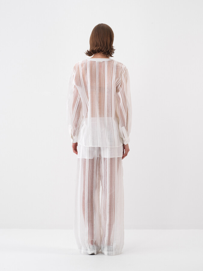 Beyaz Doğal Dökümlü Oversize Pantolon - 5