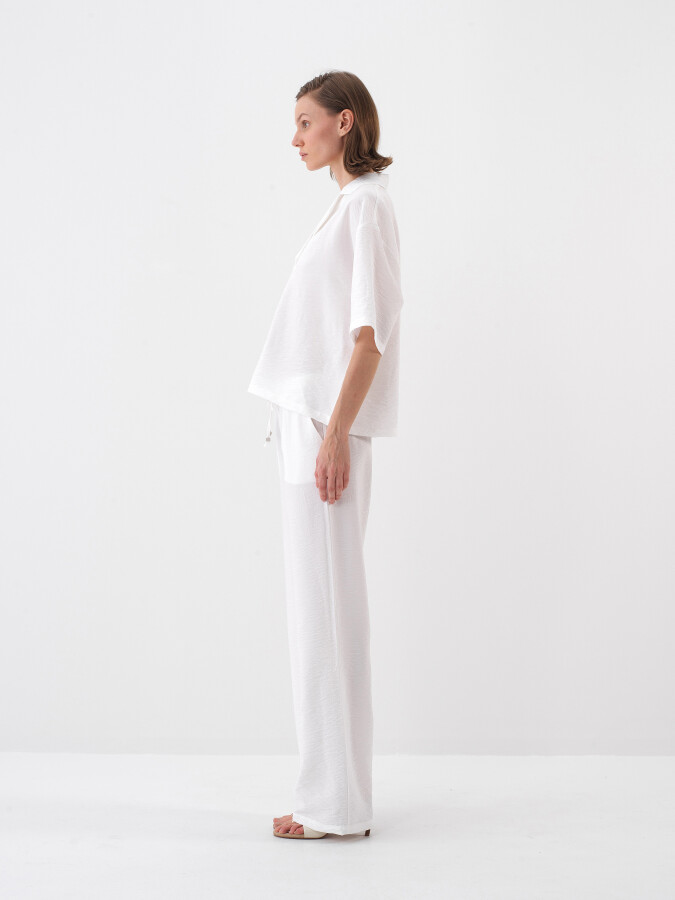 Beyaz Doğal Dökümlü Oversize Pantolon - 3