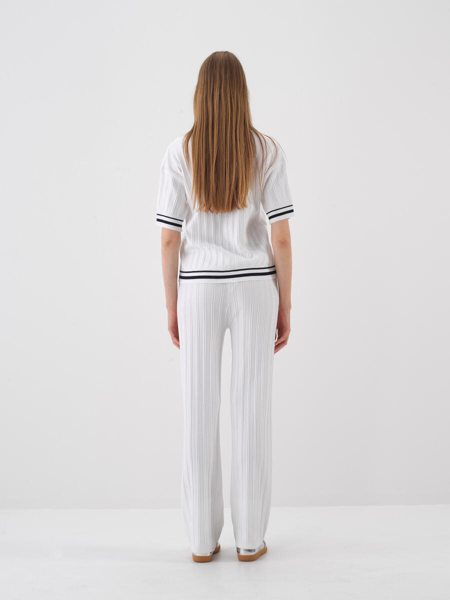 Beyaz Doğal Dökümlü Oversize Pantolon - 4