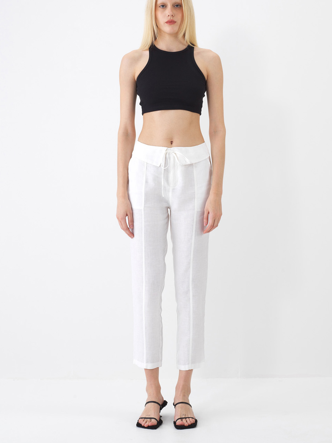 Beyaz %100 Keten Regular Fit Pantolon