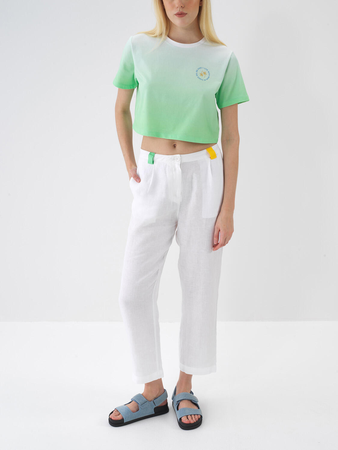 Beyaz %100 Keten Regular Fit Pantolon