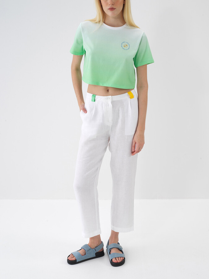 Beyaz %100 Keten Regular Fit Pantolon