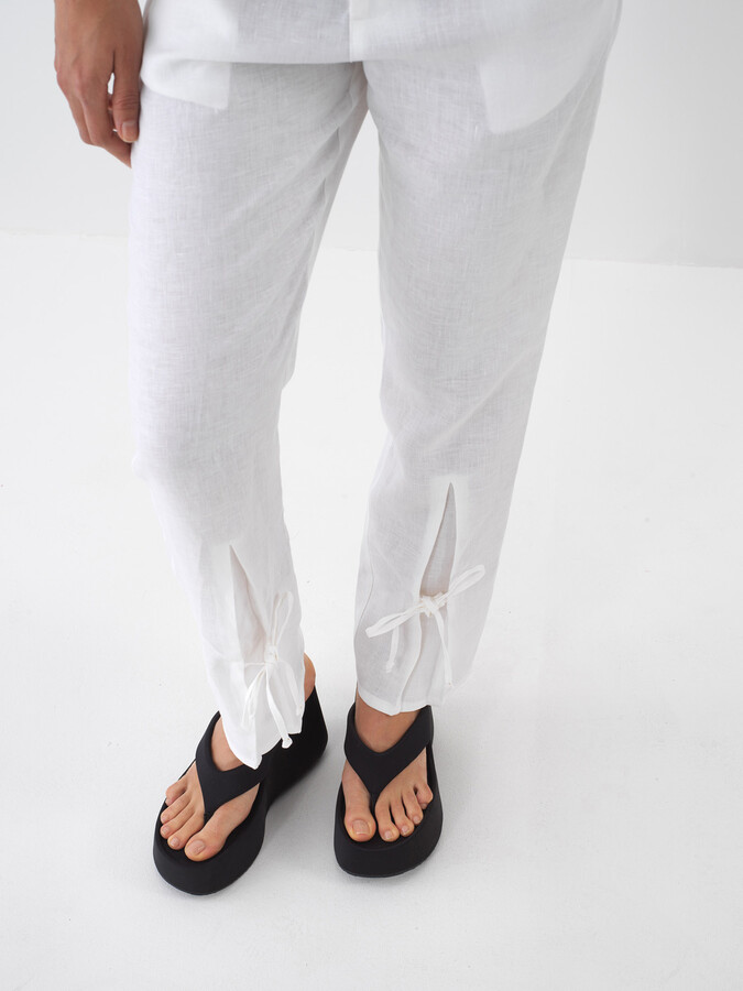 Beyaz %100 Keten Regular Fit Pantolon - 3