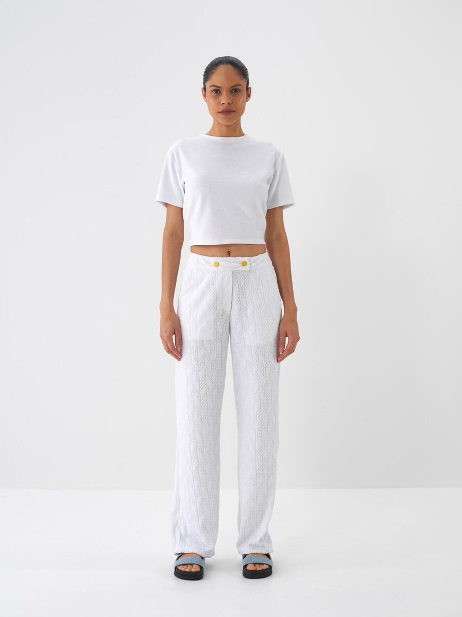 Beyaz Pamuk Dokulu Regular Fit Pantolon - 2