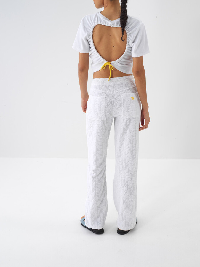 Beyaz Pamuk Dokulu Regular Fit Pantolon - 5