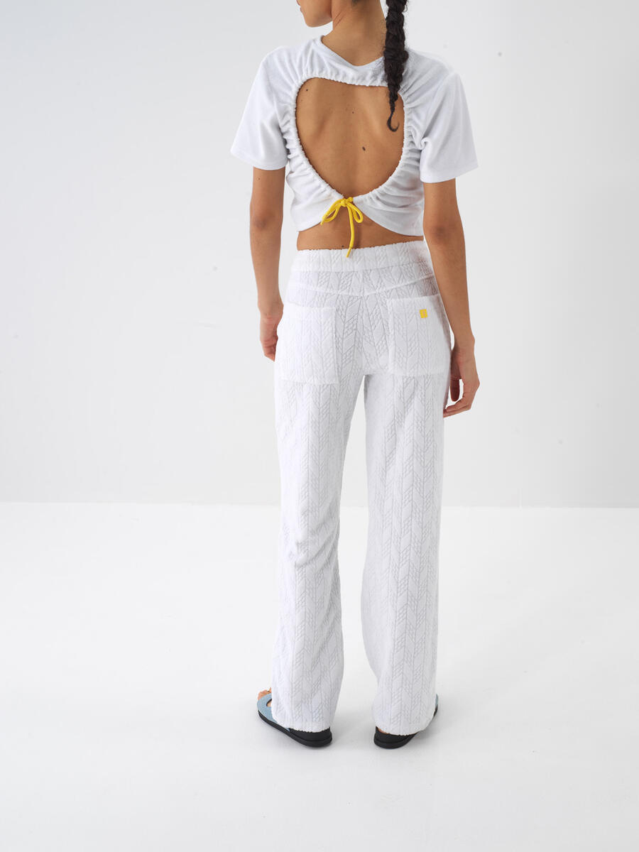 Beyaz Pamuk Dokulu Regular Fit Pantolon - 5