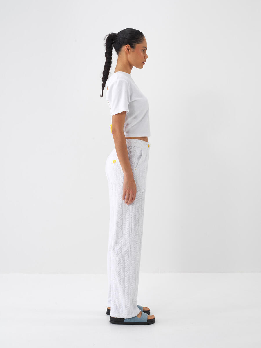 Beyaz Pamuk Dokulu Regular Fit Pantolon - 3