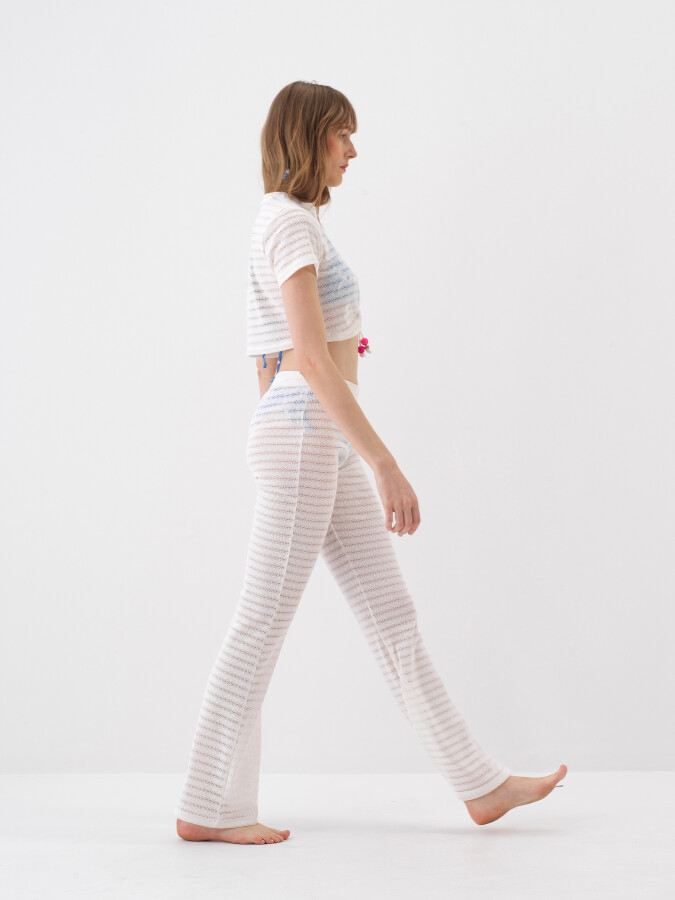 Beyaz Doğal Dökümlü Slim Fit Pantolon - 3