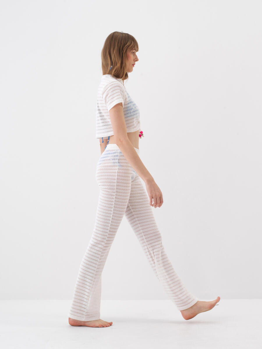 Beyaz Doğal Dökümlü Slim Fit Pantolon - 3