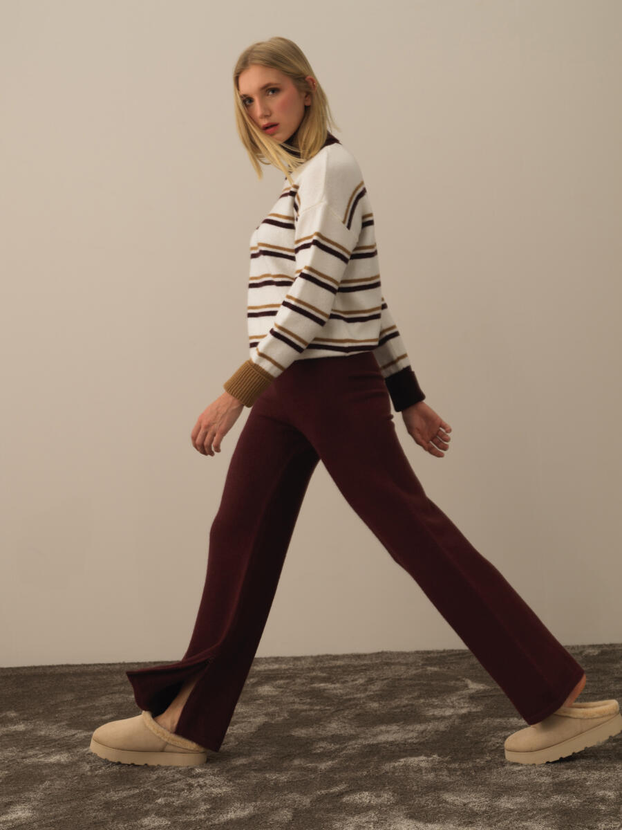 Bordo Doğal Yün Dokulu Regular Fit Pantolon - 4