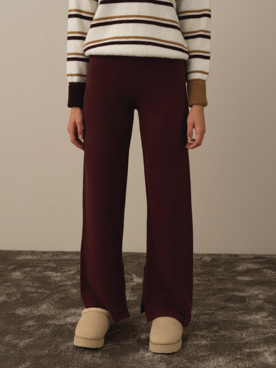 Bordo Doğal Yün Dokulu Regular Fit Pantolon