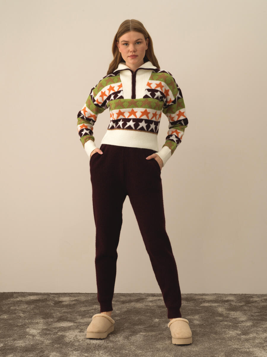 Bordo Lüks Pamuk Dokulu Regular Fit Pantolon - 2