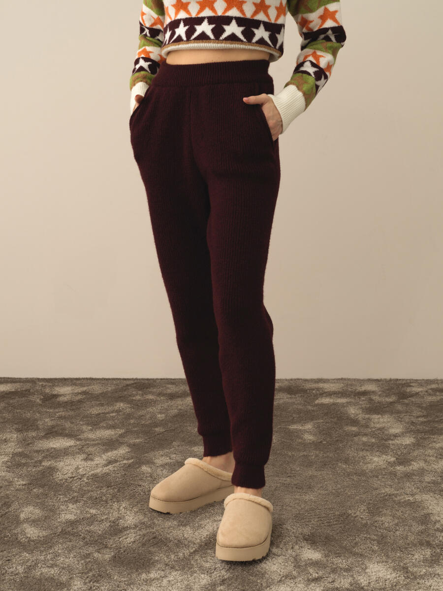 Bordo Lüks Pamuk Dokulu Regular Fit Pantolon