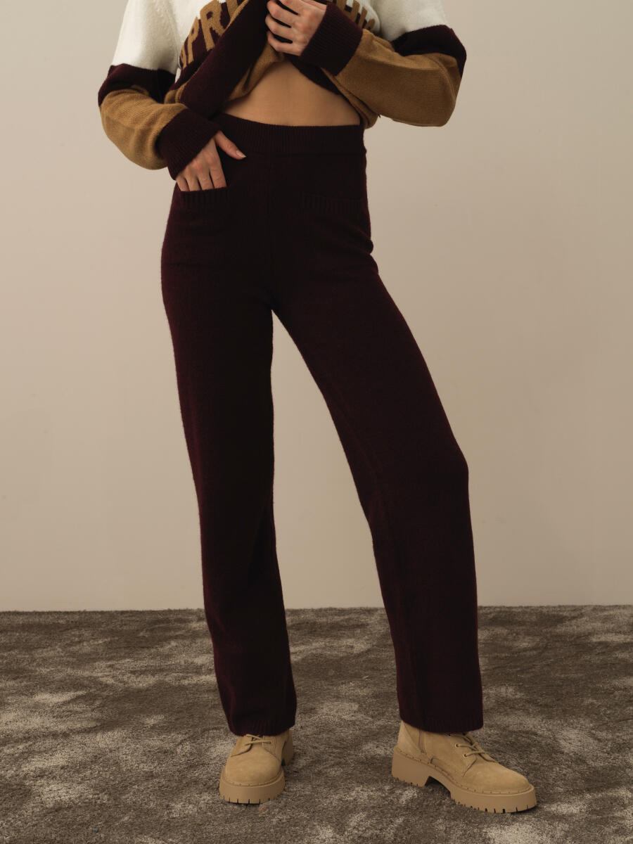 Bordo Lüks Pamuk Dokulu Regular Fit Pantolon