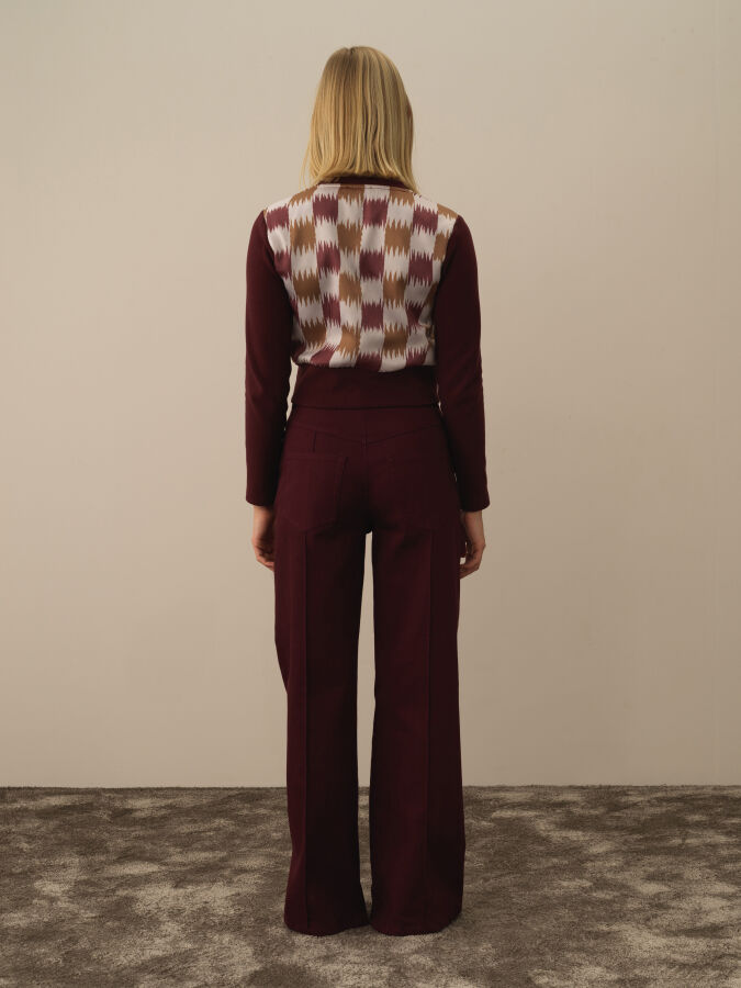 Bordo Pamuk Dokulu Oversize Pantolon - Xint