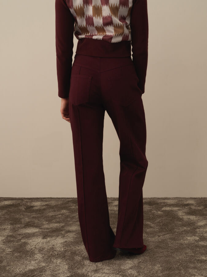 Bordo Pamuk Dokulu Oversize Pantolon - Xint