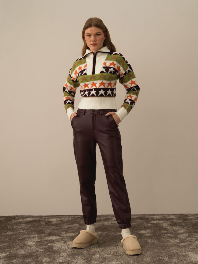 Bordo Pamuk Dokulu Regular Fit Pantolon - Xint