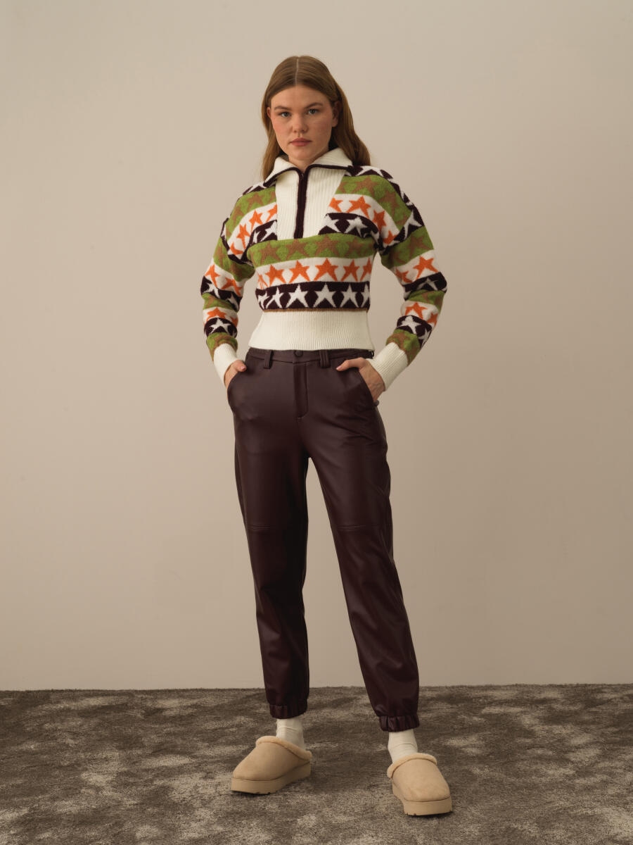 Bordo Pamuk Dokulu Regular Fit Pantolon - 2