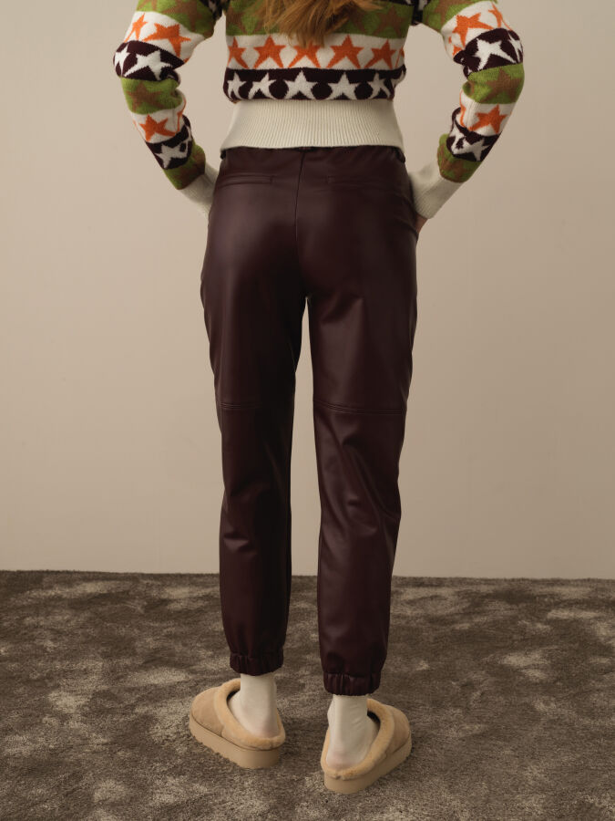 Bordo Pamuk Dokulu Regular Fit Pantolon - Xint