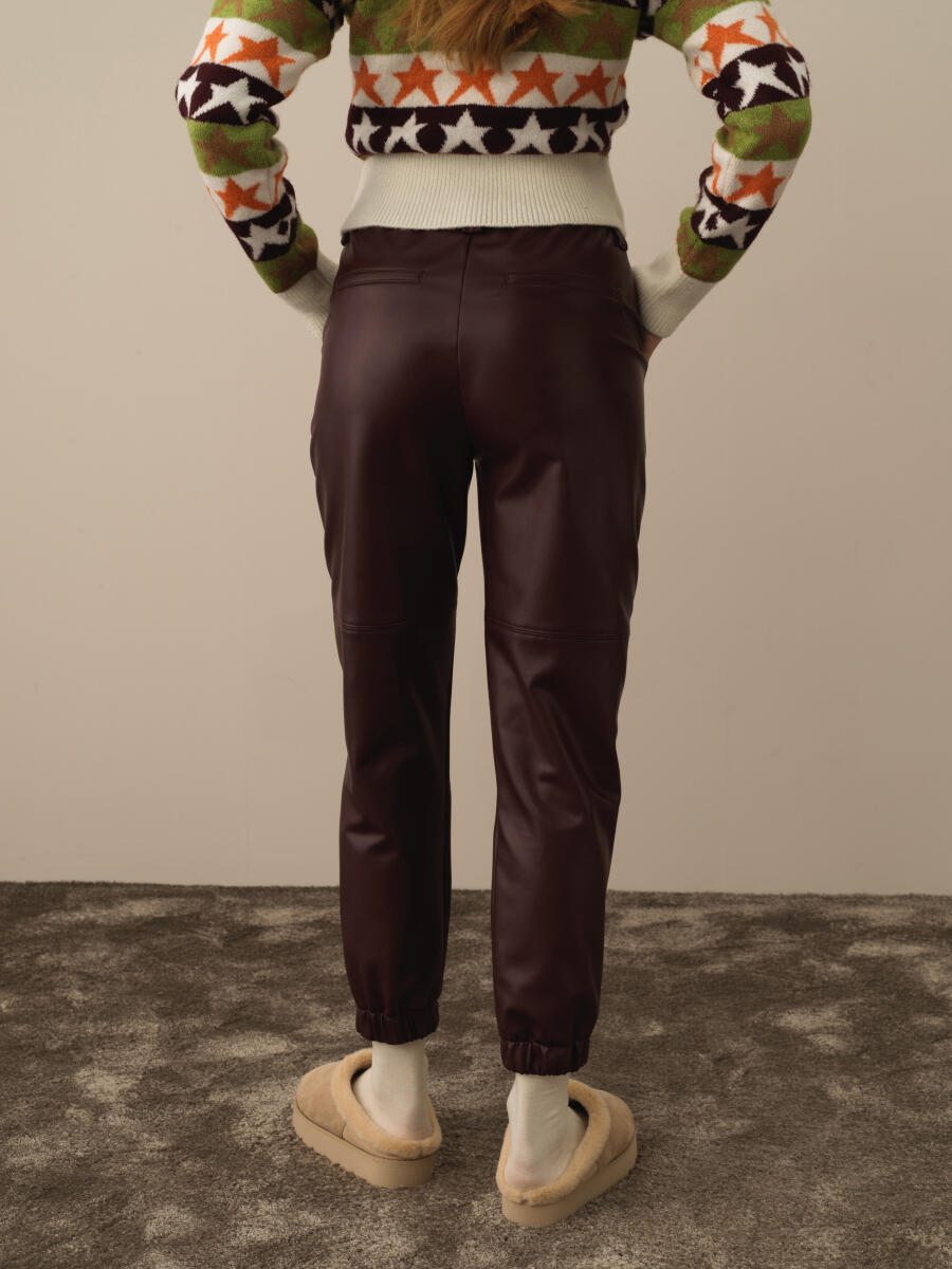 Bordo Pamuk Dokulu Regular Fit Pantolon - 4