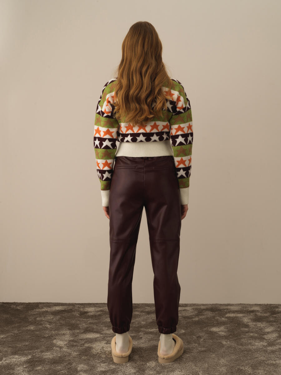 Bordo Pamuk Dokulu Regular Fit Pantolon - 5