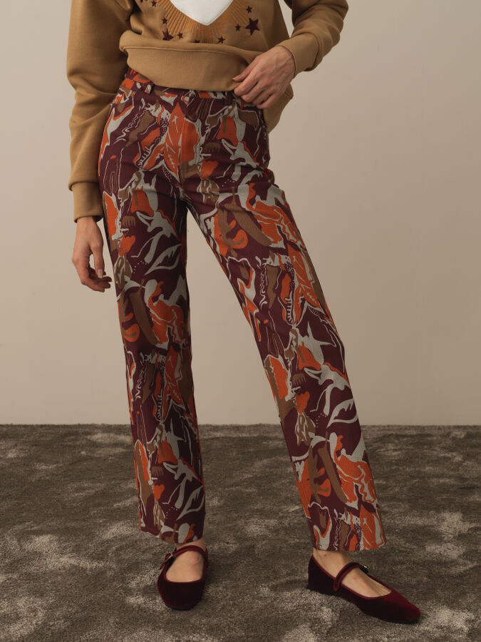 Bordo Pamuk Dokulu Regular Fit Pantolon - Xint