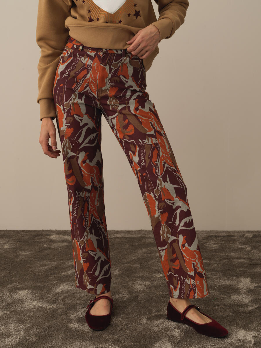 Bordo Pamuk Dokulu Regular Fit Pantolon