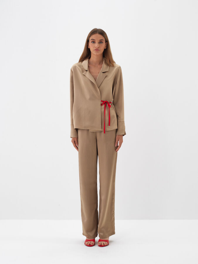 Camel İpeksi Saten Regular Fit Pantolon - Xint