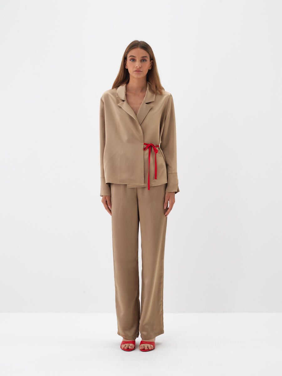 Camel İpeksi Saten Regular Fit Pantolon - 2