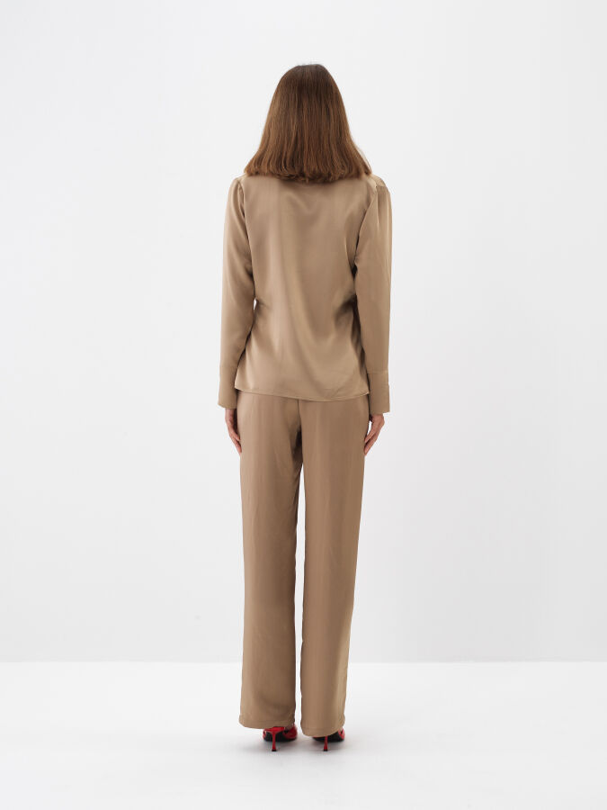 Camel İpeksi Saten Regular Fit Pantolon - Xint