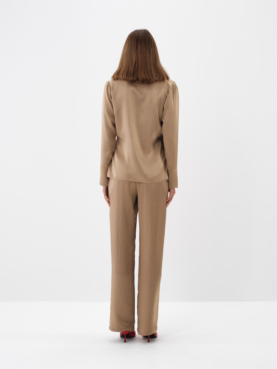 Camel İpeksi Saten Regular Fit Pantolon - 4