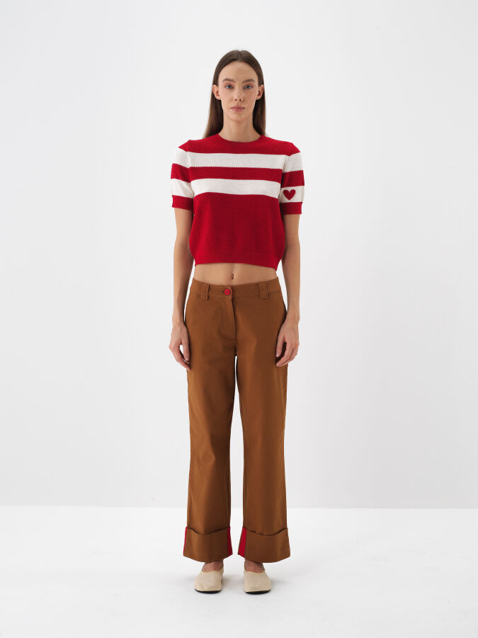 Camel Pamuk Dokulu Oversize Pantolon - Xint