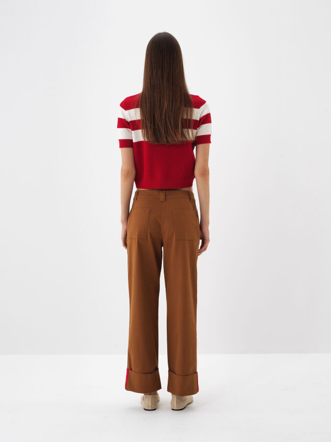 Camel Pamuk Dokulu Oversize Pantolon - Xint