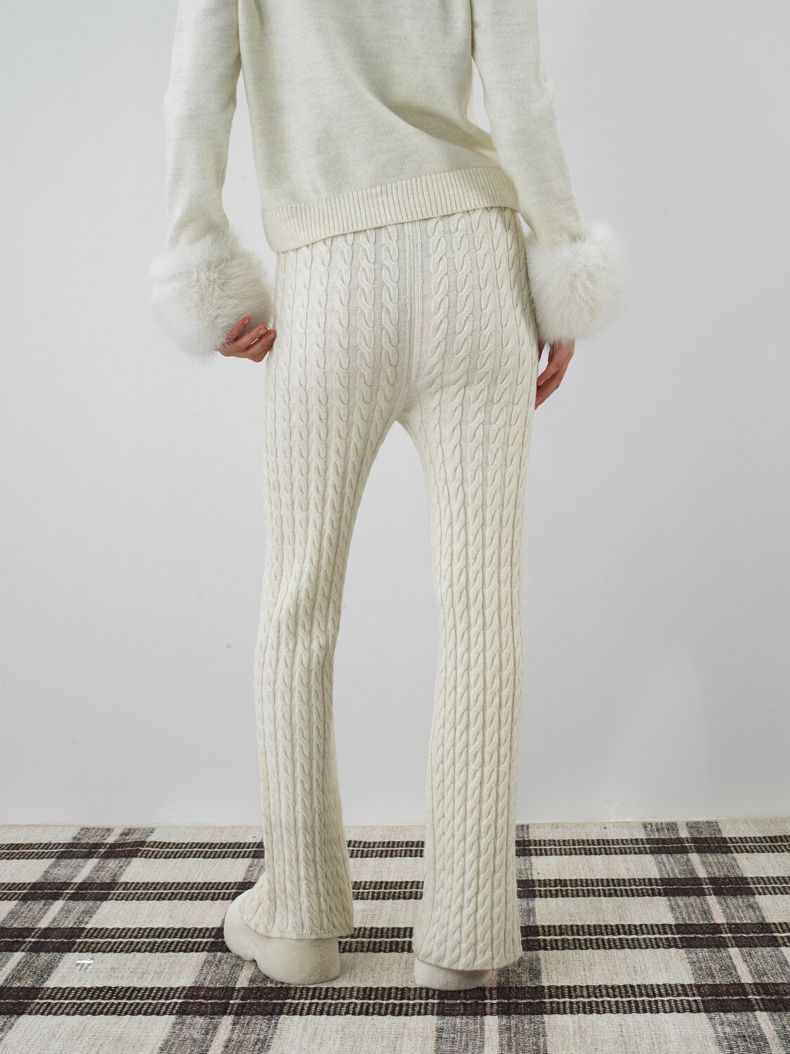 Ekru Doğal Yün Dokulu Oversize Pantolon - Xint