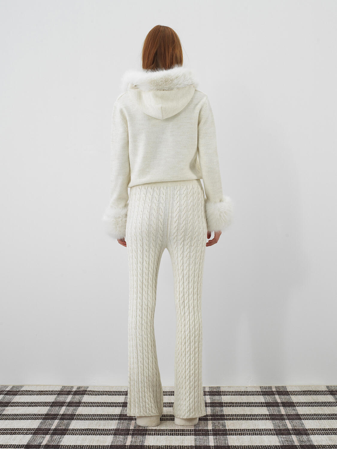 Ekru Doğal Yün Dokulu Oversize Pantolon - 6