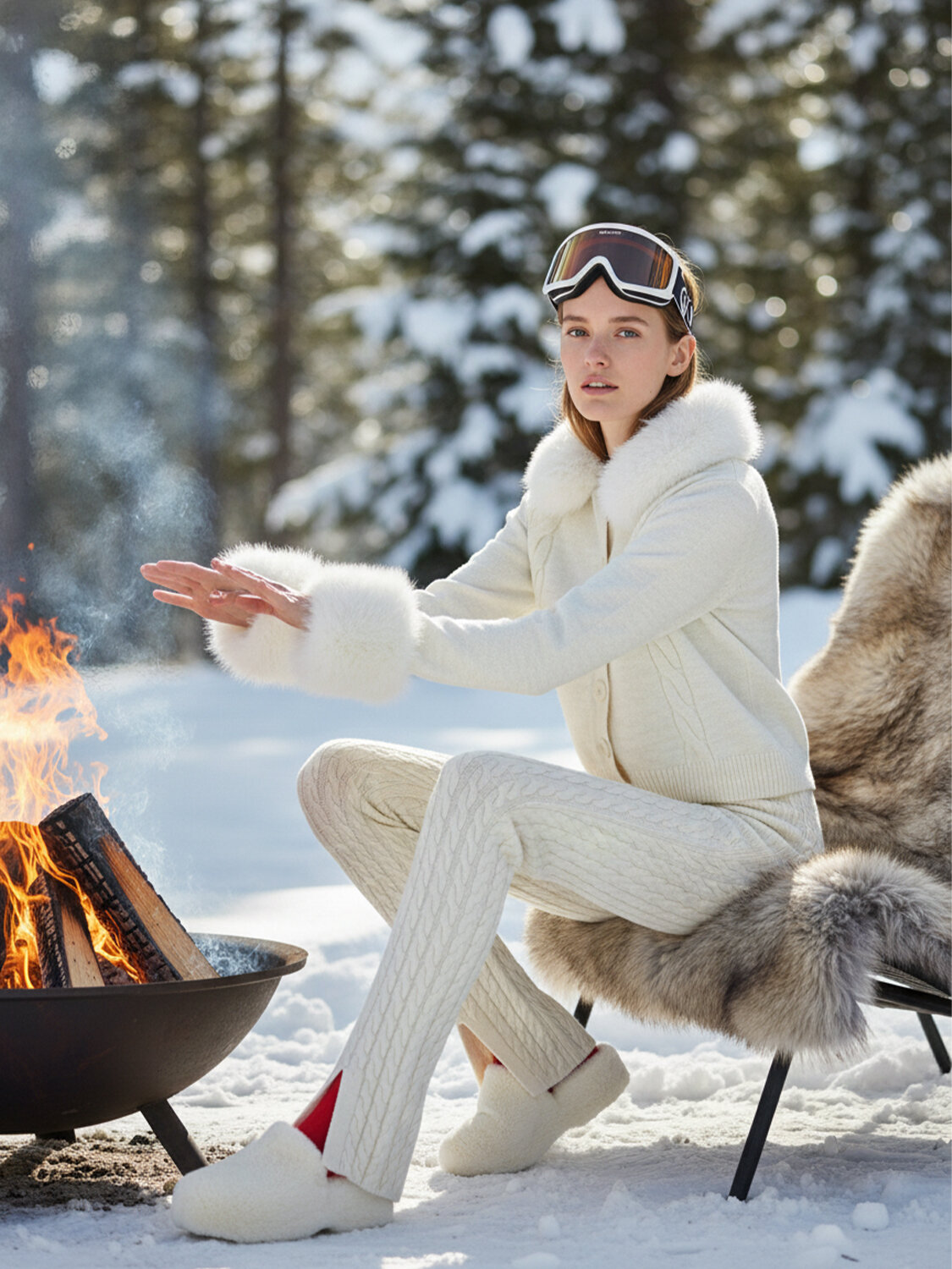 Ekru Doğal Yün Dokulu Oversize Pantolon - Xint