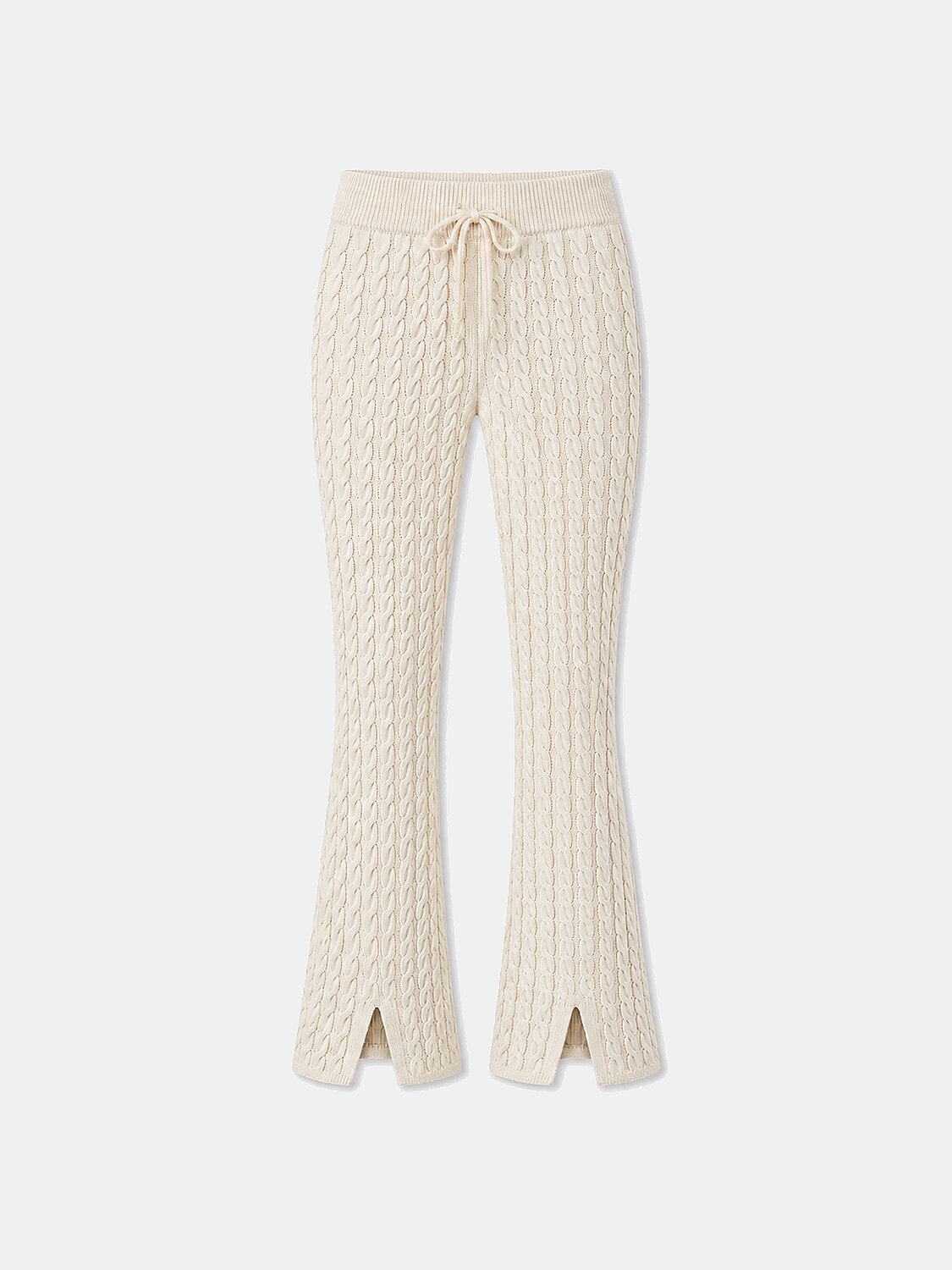 Ekru Doğal Yün Dokulu Oversize Pantolon