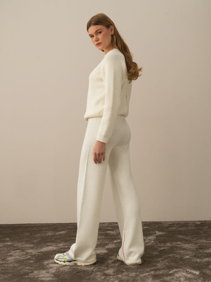 Ekru Doğal Yün Dokulu Regular Fit Pantolon - Xint