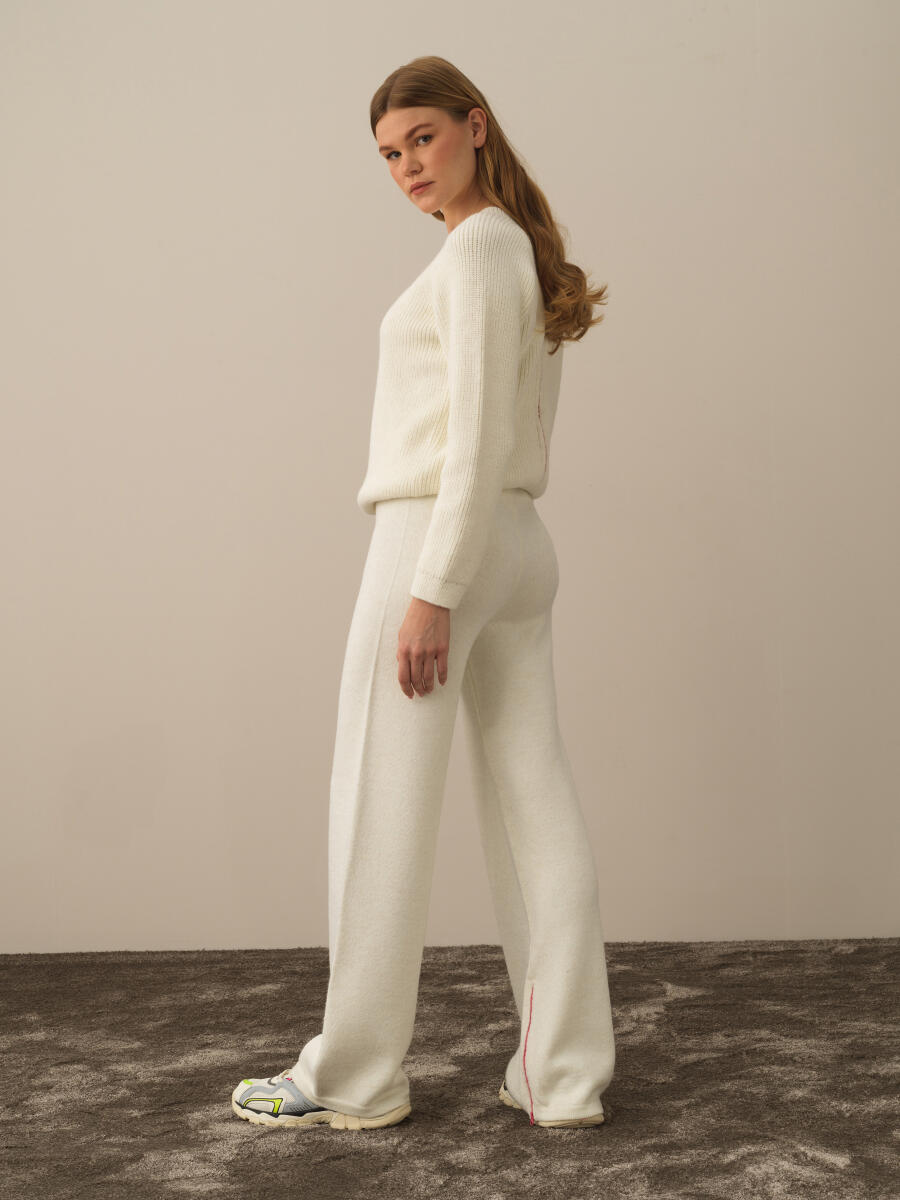 Ekru Doğal Yün Dokulu Regular Fit Pantolon - 5