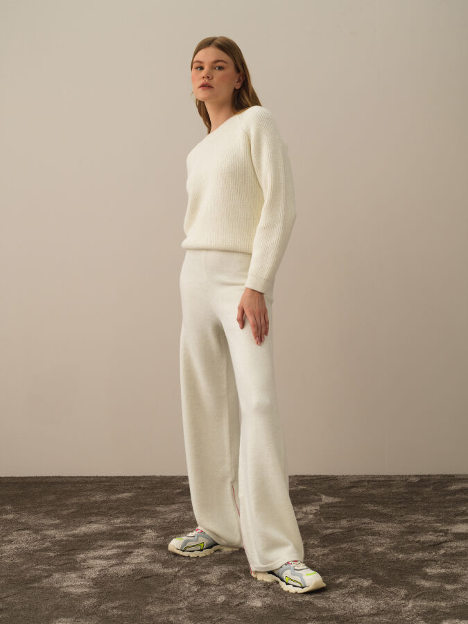 Ekru Doğal Yün Dokulu Regular Fit Pantolon - Xint