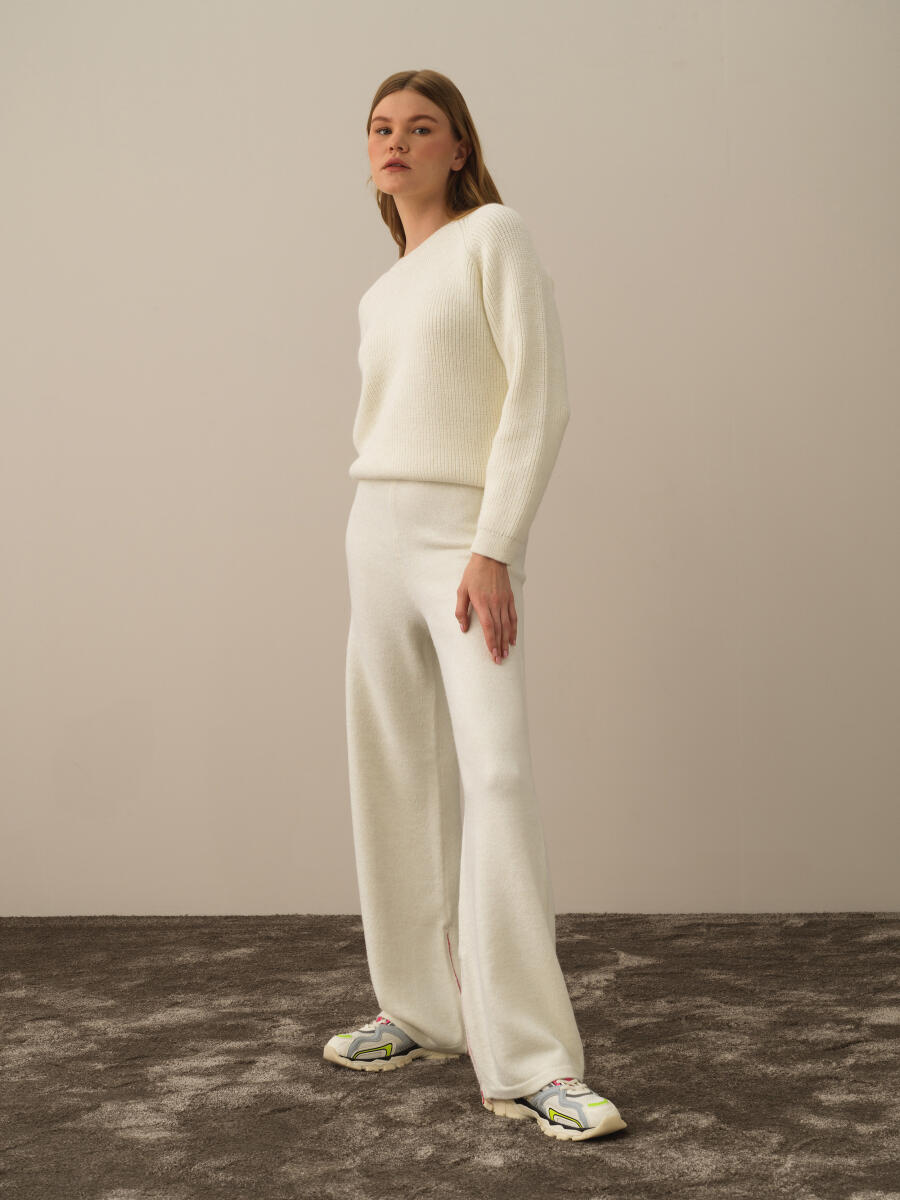 Ekru Doğal Yün Dokulu Regular Fit Pantolon - 2